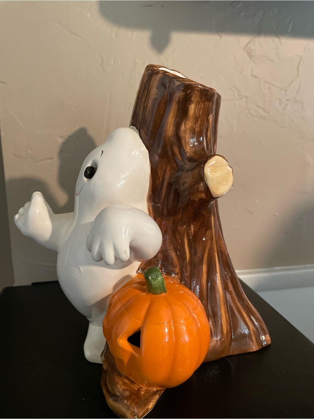 Vintage Hallmark White Ghost with Orange Pumpkin and Brown Tree Accent - Picture 8 of 8